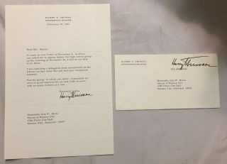 President Harry Truman Typed Letter Signed 1965 Tls To Kc Mayor Ilus Davis W/ En