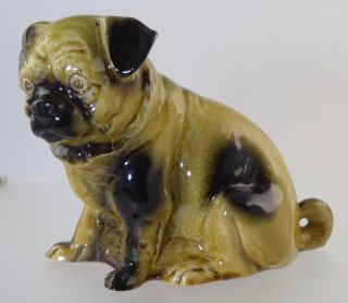 Antique 6.  5 " X 8 " Pug Figurine Yellow/black Ware Majolica Dog 2