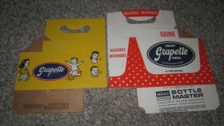 Nr - 2 Different Vintage Grapette Soda,  6 Bottle Cardboard Carriers,  Usa / Can.