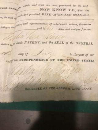Martin Van Buren Signed Land Grant President Origional Document 7/10/1839