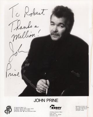John Prine Hand Signed 8x10 Photo,  Great Pose Inscribed To Robert