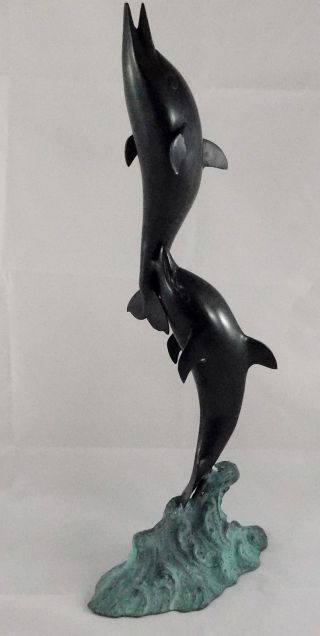 Bronze Dolphins Breaching Atop Waves Statue Sculpture Unsigned Felt Base
