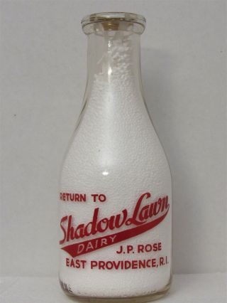 Trpq Milk Bottle Shadow Lawn Dairy J P Rose East Providence Ri 1943 Herd