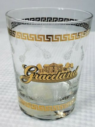 Vintage Graceland Gold Accent Etched Guitars Drinking Glass Ww88