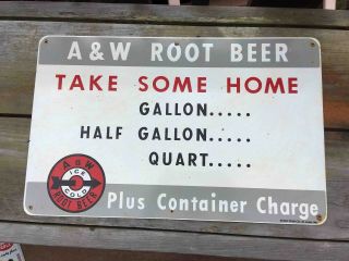 Old A&w Root Beer Drive - Ins Take Some Home Quart Tin Advertising Restaurant Sign