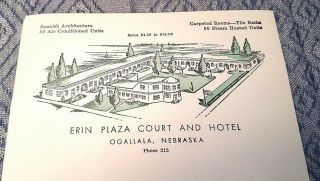25 Sheets Of Vtg Erin Plaza Court Hotel Letterhead Stationery Ogallala,  Nebraska