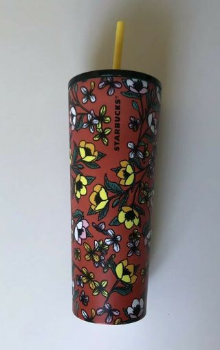 Starbucks Cold Cup Poppy Flower Floral Red Stainless Steel Tumbler 24 Fl Oz Rose
