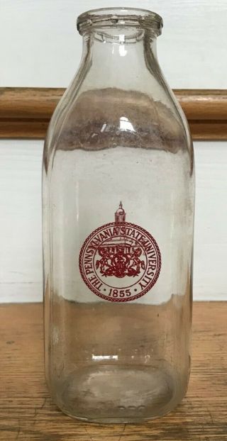 Vintage Penn State College Pa University Creamery Square Quart Milk Bottle