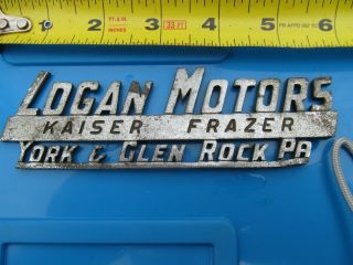 Logan Motors Kaiser Frazer Car Badge From York Pa & Glen Rock Pa,  York County Pa
