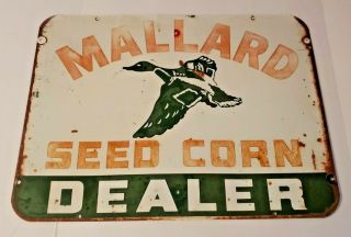 Rare Vintage Mallard Seed Corn Dealer Metal Sign Old Feed Store Display Duck
