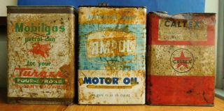 3 Scarce Vintage 1 Gallon Motor Oil Cans Tins Caltex Mobil Ampol
