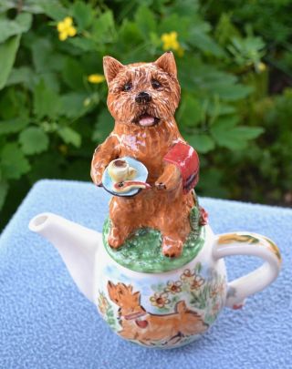 Norwich Terrier.  Handsculpted Ceramic Teapot.  Ooak.  Look