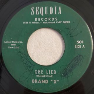 Rare Brand " X " 1967 Sequoia Psych Garage 45 She Lied/you Keep Coming First Cut