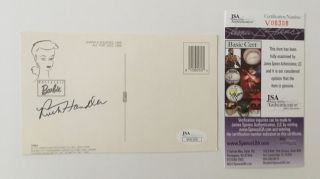 Ruth Handler Signed Autographed 3.  5 X 6 Postcard Jsa Certified Barbie Inventor