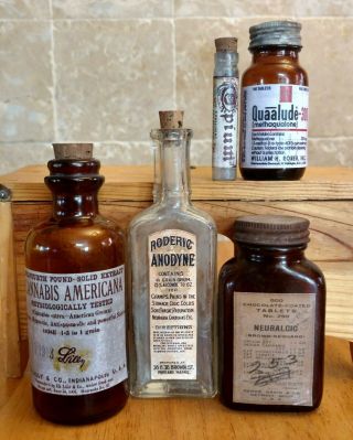Old Medicine Bottle Hand Crafted,  Opium,  Quaalude,  Cannabis,  Anodyne,  Neuralgic Cann