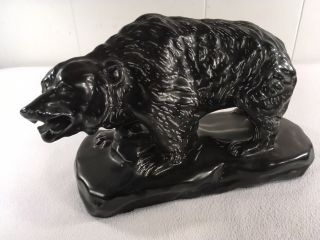 Mosaic Tile Company 10” Figurine Black Bear Vintage Zanesville Ohio Pottery