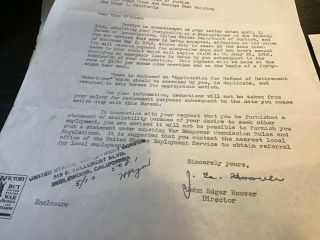 1945 J EDGAR HOOVER Autographed pay letter correspondence FBI director 2