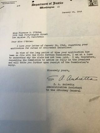 1945 J EDGAR HOOVER Autographed pay letter correspondence FBI director 6