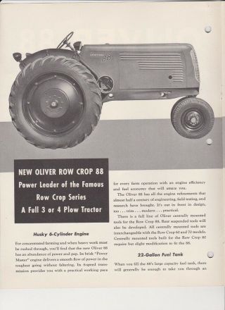 Oliver 88 row crop and standard tractor sales brochure from 1947,  Streamline 2