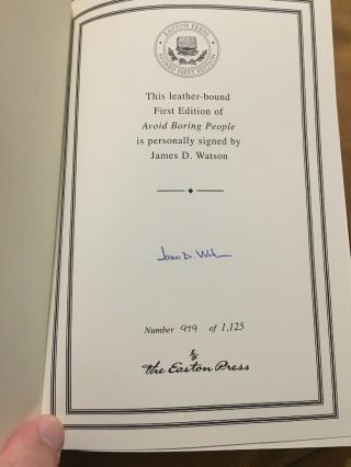James Watson Signed Book “avoid Boring People” Co - Discovered Double Helix (dna)