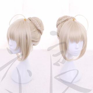 Anime Game Fate Grand Order Saber Alter Cosplay Full Wig Womens Bun Hair Wigs