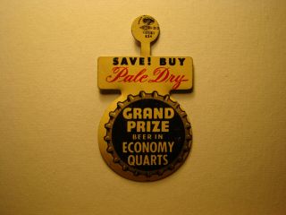 Grand Prize Pale Dry Beer Litho Pin,  Rare 1950 