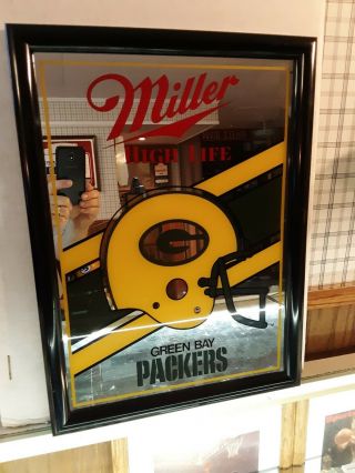 Miller High Life Beer Green Bay Packers Mirror Back Bar Display.