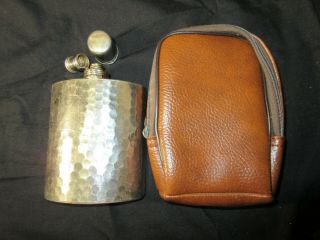 Vintage Us Zone West German Hand Hammered Chrome Tin Lined Saddle Hip Flask 8 - Oz