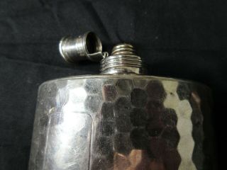 Vintage US Zone West German Hand Hammered Chrome Tin Lined Saddle Hip Flask 8 - oz 8