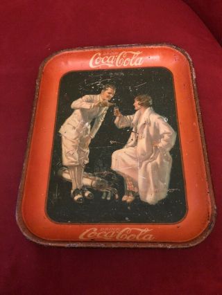 Coca Cola Coke 1926 Metal Serving Tray The Golfers American Art