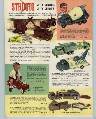 1961 Paper Ad Structo Toy Truck Power Shovel Bulldozer Dump Tow Wrecker Carrier