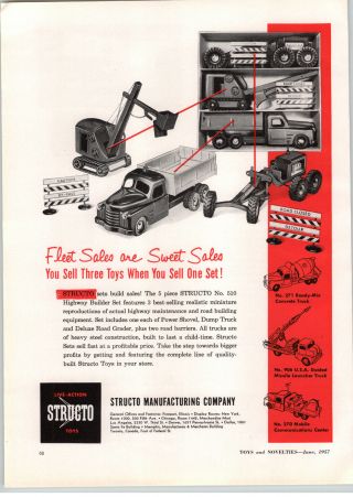 1957 Paper Ad Structo Toy Truck Trucks Highway Builder Set Power Shovel Dump