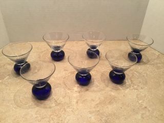 7 Vintage Art Deco Skyy Citrus Cobalt Blue Glass Ball Bottom Shot Glasses