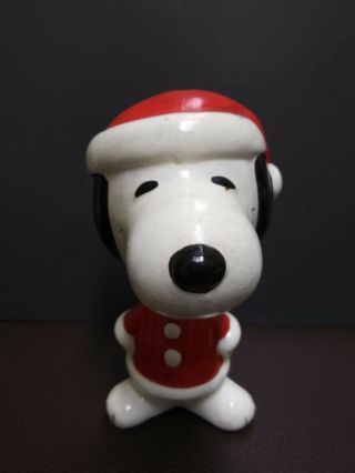 Vintage Peanuts Hand Painted Ceramic Bobble Head Santa Snoopy Copr.  1958 - 1966