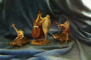 3 Taxidermy Musician Frogs (frog With Bass,  2 Frogs On Turtles Playing Guitars)