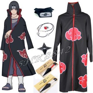 Anime Naruto Akatsuki Itachi Uchiha Deluxe Cosplay Cloak Headband Necklace Set