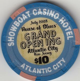 Showboat - A.  C.  $10 House Of Blues Grand Opening Casino Chip