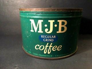 Vintage Mjb Coffee Tin Can Green Can Brand 1 Lb.  Net No Lid