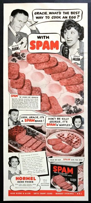 1947 George Burns Gracie Allen Photo Spam Hormel Foods Vintage Print Ad