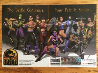 Mortal Kombat Gold Sega Dreamcast 1999 Vintage Video Game Poster Ad Art Rare