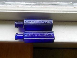 Not To Be Taken Cobalt Blue 6 Sided Poison Bottles 1 1/2 Oz & 2 Oz Emb