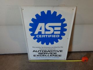Vintage Ase Certified Car Mechanic Gas Station 32x24 " Embossed Metal Shop Sign