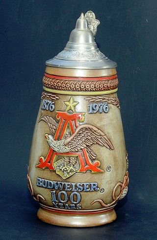1976 Anheuser Busch Budweiser 100th Anniversary 1876 - 1976 Lidded Stein