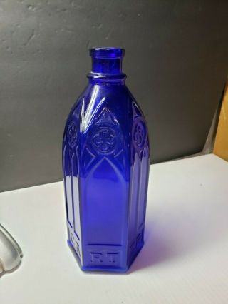 Rare Vintage Carters Ink Cobalt Blue Glass Cathedral Bottle