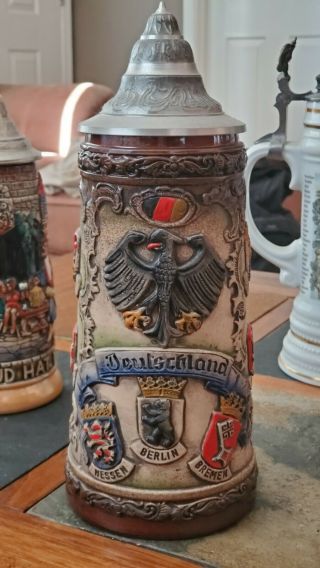 Rare Vintage Zoller & Born Authentic German Beer Stein Deutschland Coats Of Arms