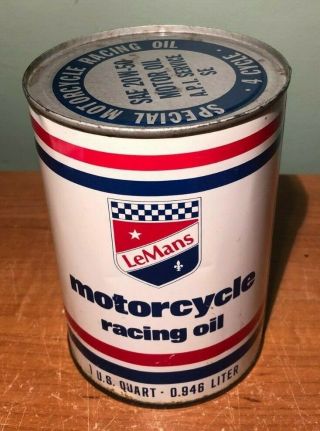 Vintage Old Stock Lemans Motorcycle Racing Oil In Tin Can - 1 Us Quart