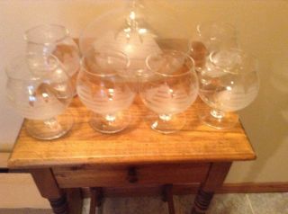 Vinrage Tall Ship Schooner Etched Decanter And 6 Matching Glasses 4