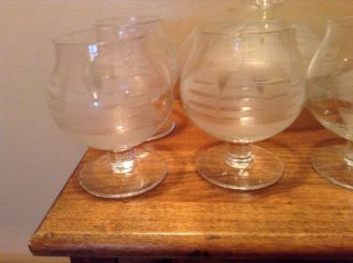 Vinrage Tall Ship Schooner Etched Decanter And 6 Matching Glasses 6