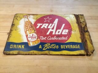 Rare Antique Steel Litho Double Sided Flanged Tru Ade Soda Advertising Sign