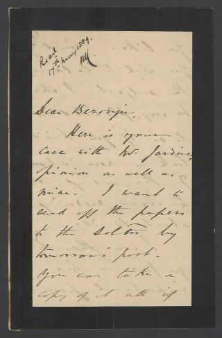India 1889 Letter Signed Mancherjee Bhownagree Mp Of Bethnal Green North East